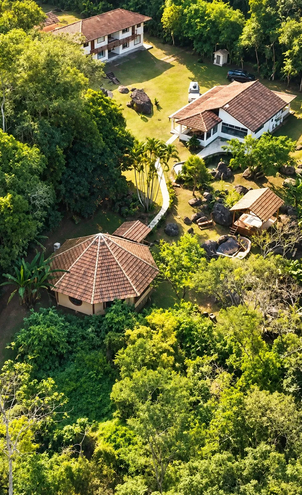 Vista aérea de Flor de Maria entre el bosque