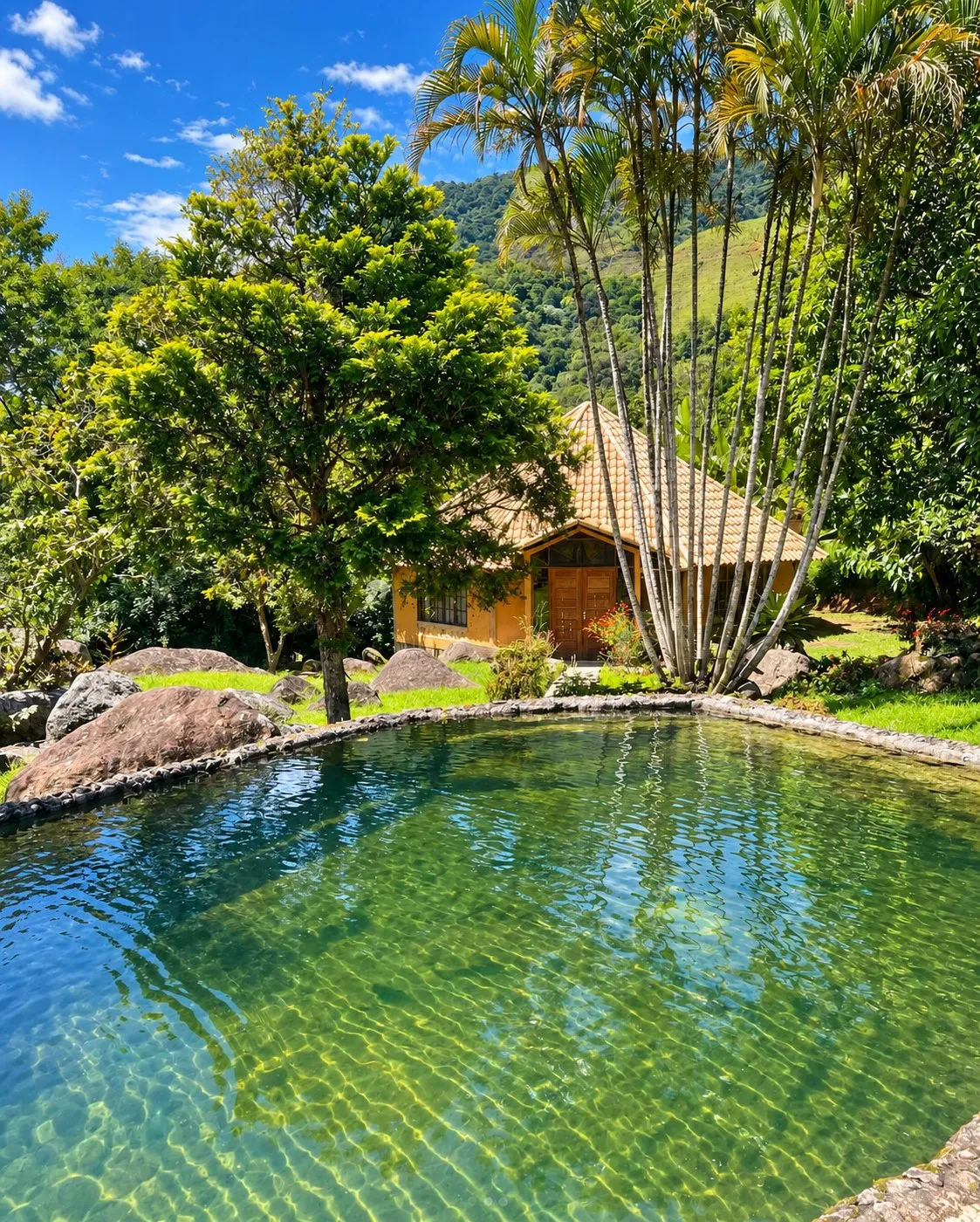 Piscina natural y cabaña en Flor de Maria