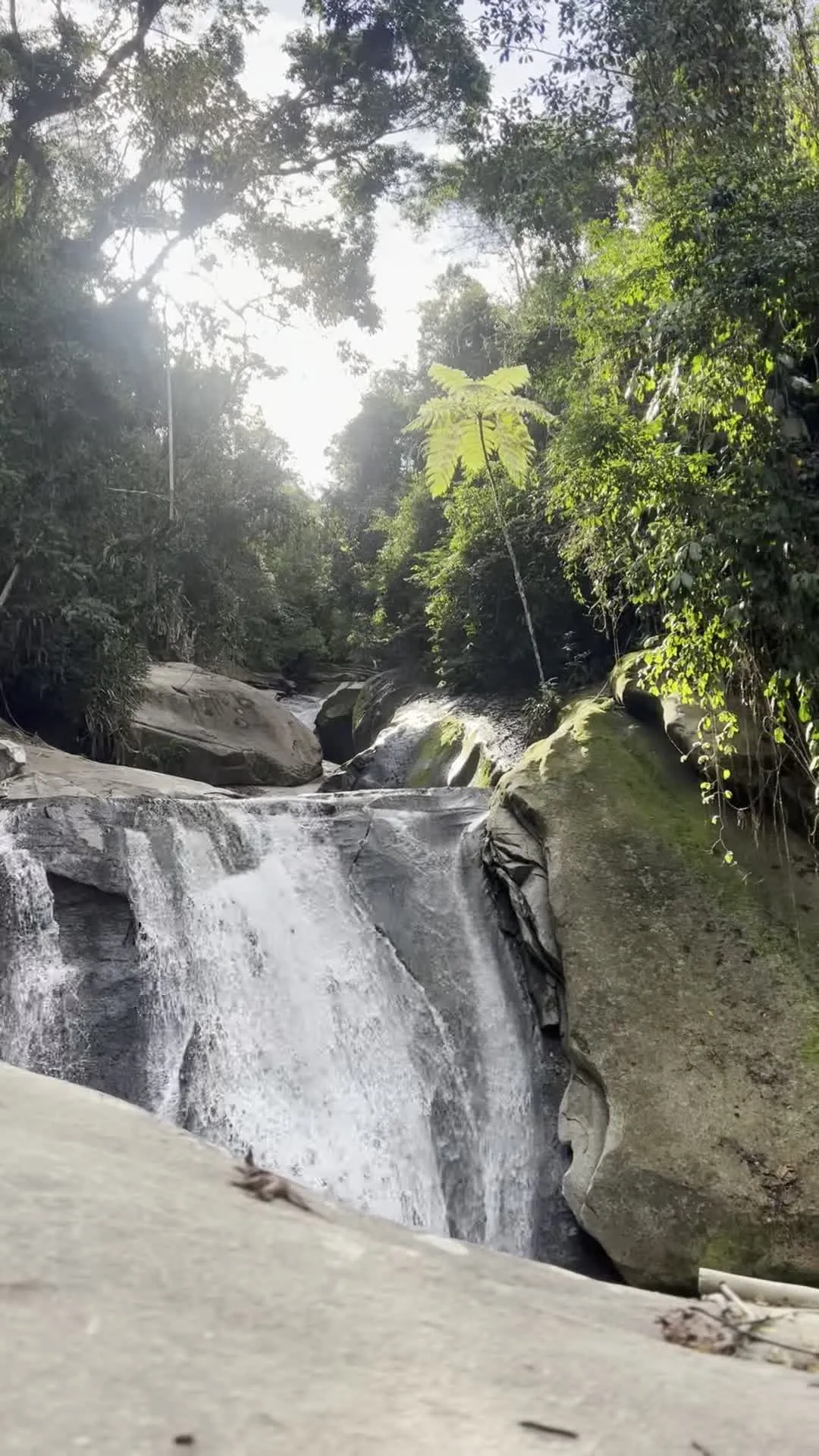 Cascada entre rocas y vegetación en Sana